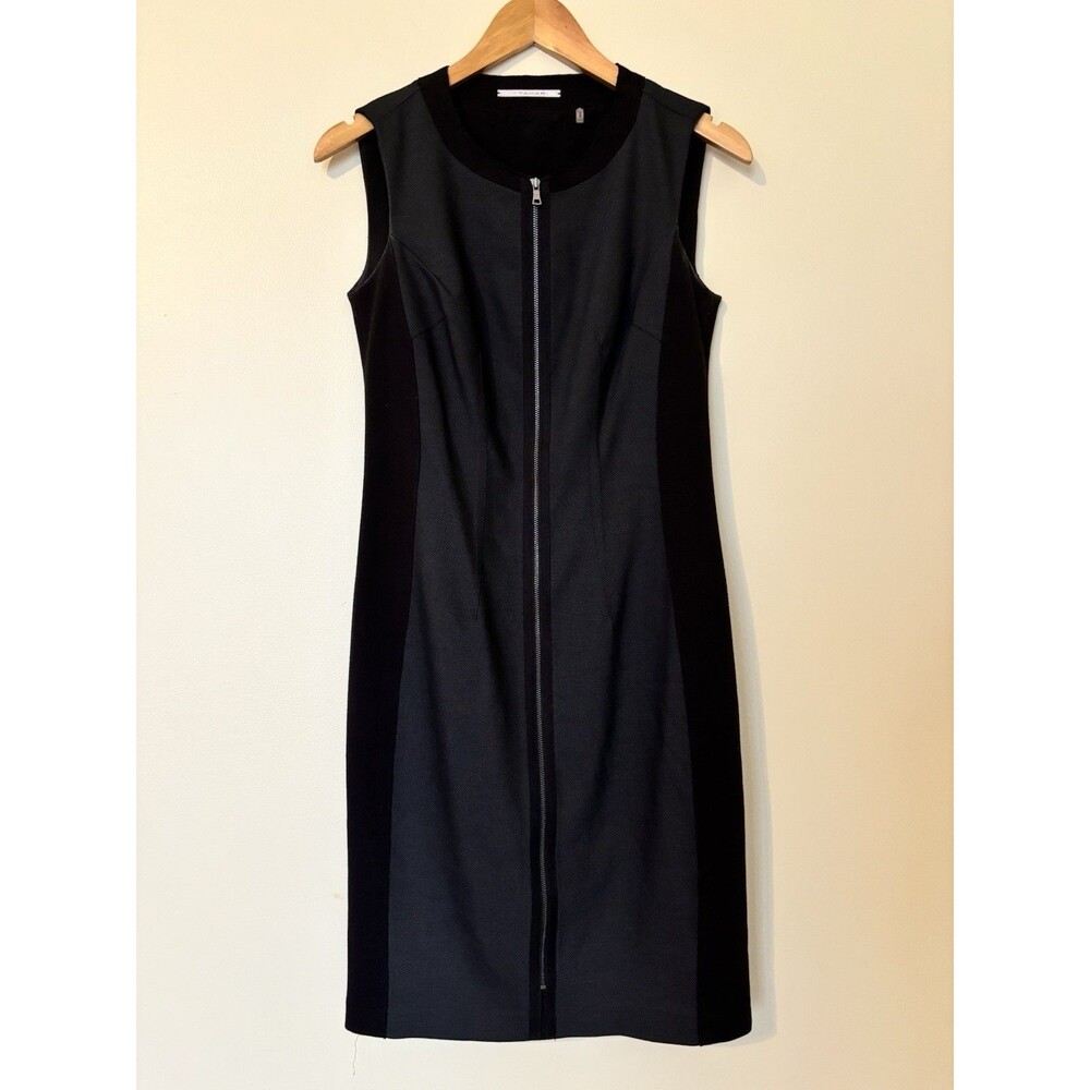 T Tahari Little Black Dress Sheath Womens Size 4 Full Zip Front Sleeveless Lined